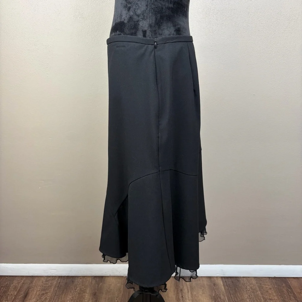 Vintage T. Garment Black Midi Skirt Asymmetrical Mesh Trim Y2K Office Goth L EUC